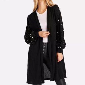 Black Long open front pearl beading cardigan